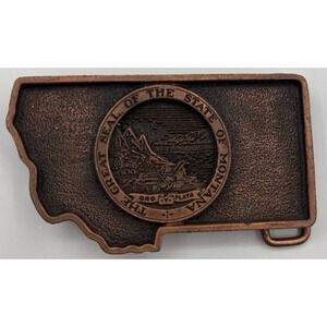 Vintage Montana State Seal Belt Buckle Copper Tone Great Seal Oro y Plata USA
